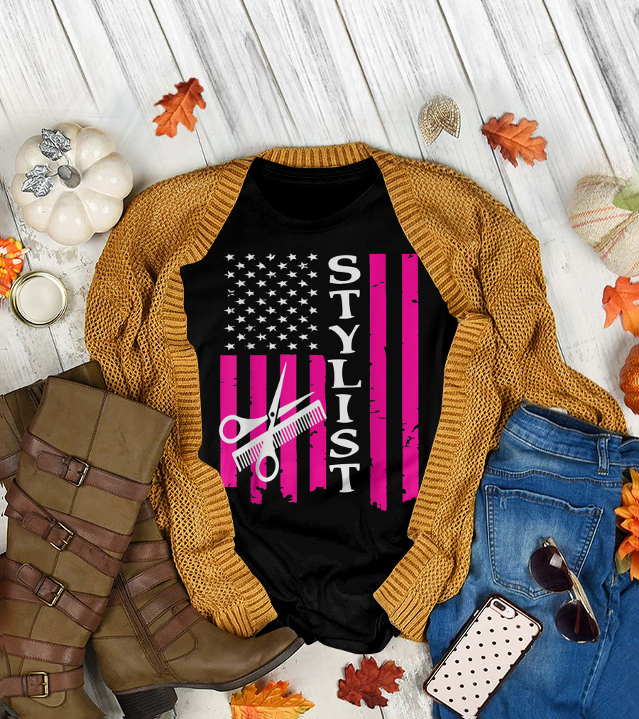 American Flag Stylist with Scissors and Comb T-Shirt
