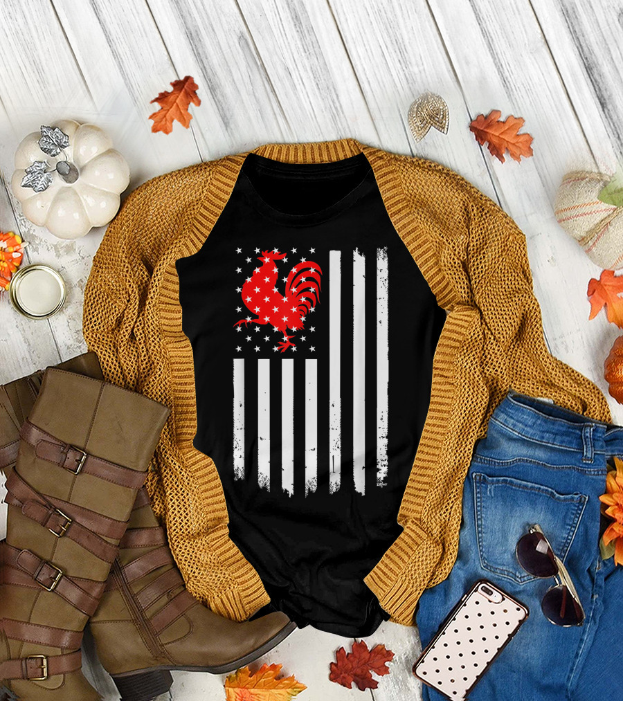 American Flag Rooster Chicken Funny Patriotic T-Shirt