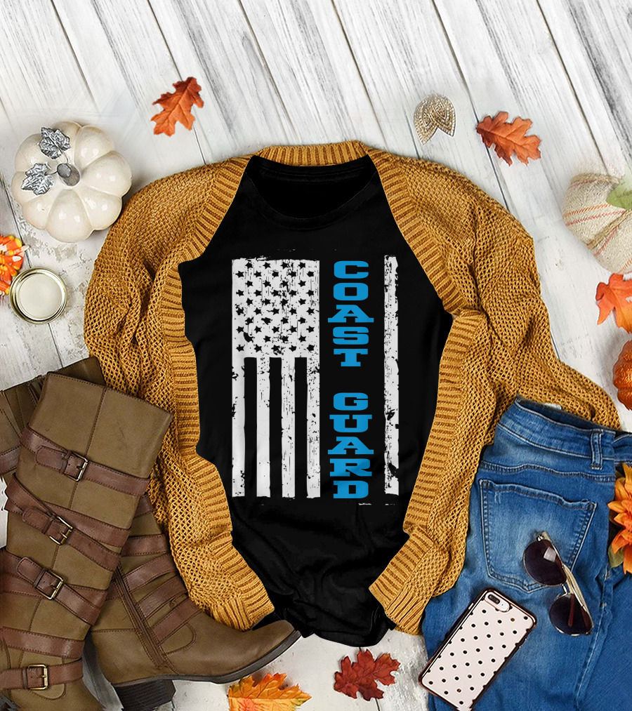 Coast Guard Thin Blue Line American Flag T-Shirt