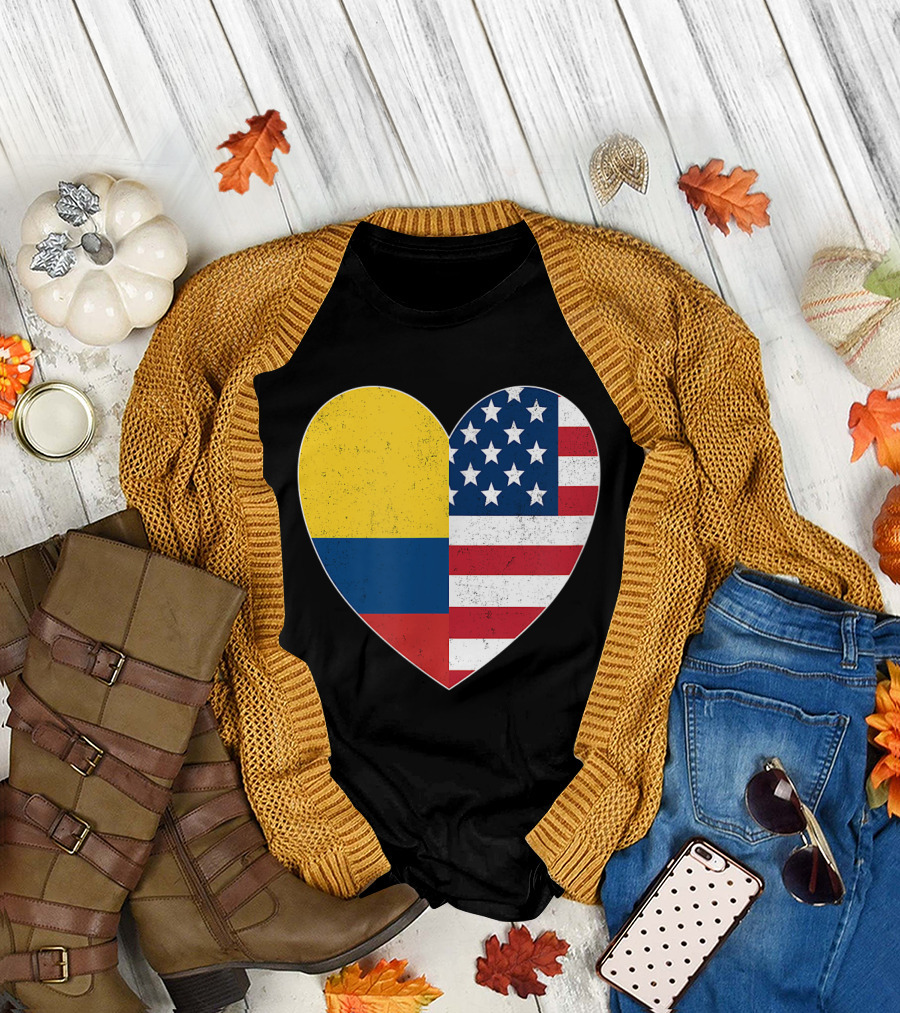 Colombia Flag Colombian American Heart USA Patriotic T-Shirt