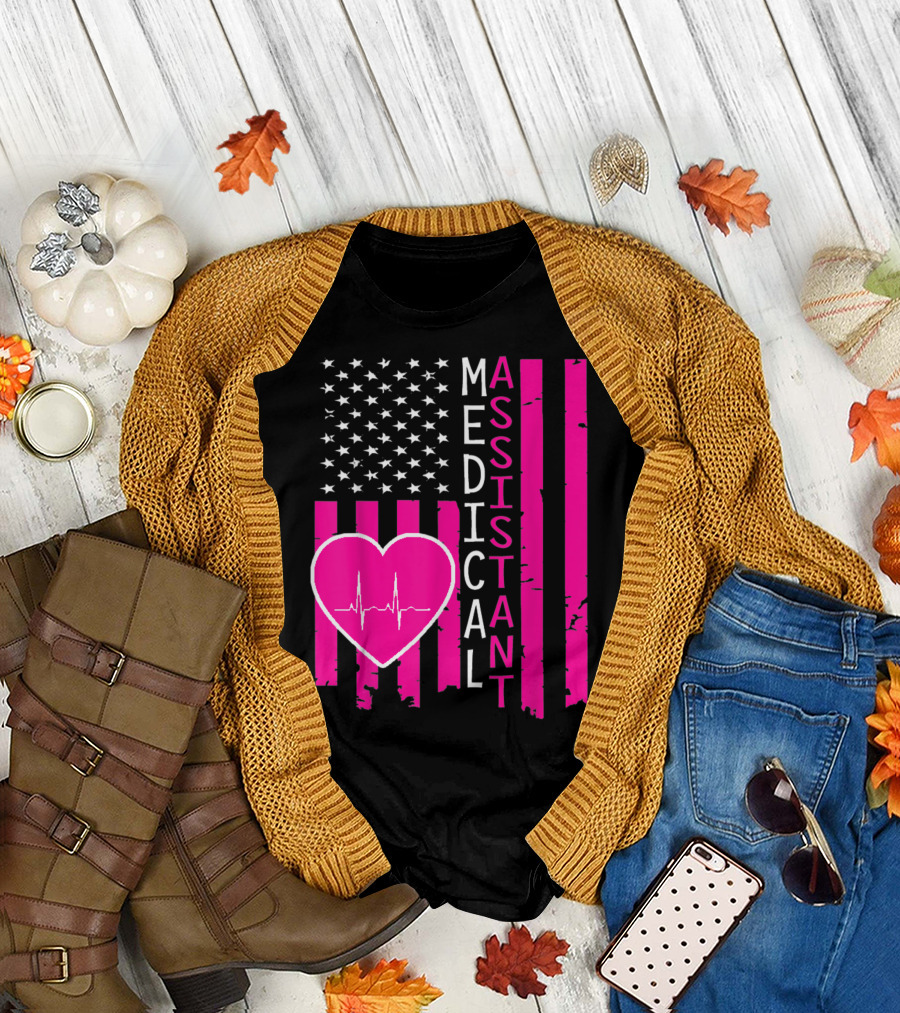 Medical Assistant American Flag Heartbeat Proud USA Medical Assistant T-Shirt