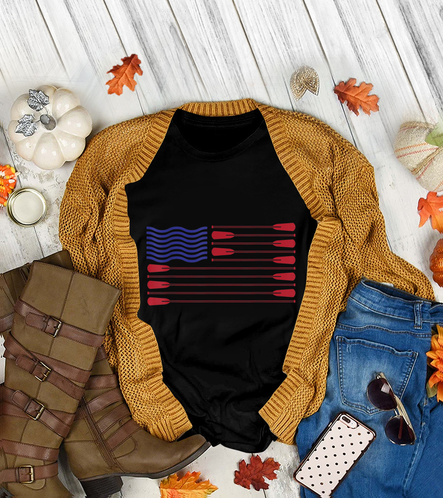 American Flag Oar Crew Rowing USA T-Shirt