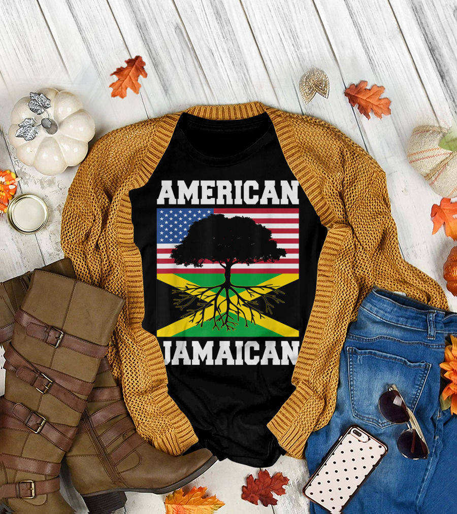 American Jamaican Flag Roots Tree Image T-Shirt