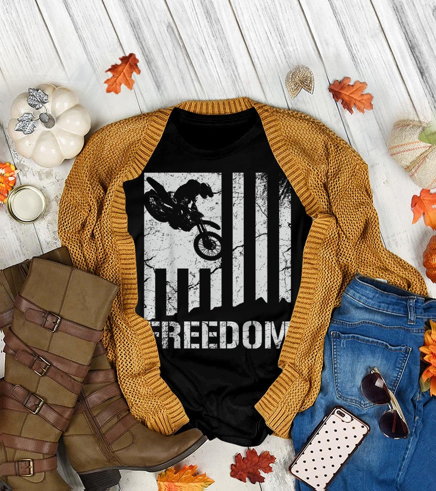 Motocross Bike Jump American Flag Freedom T-Shirt