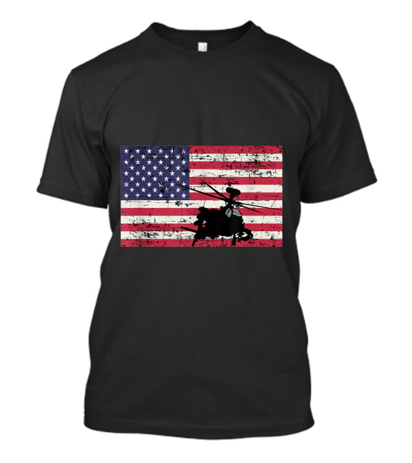 American Flag With AH-64 Apache Helicopter T-Shirt