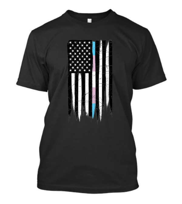 American Flag Transgender Pride Thin Line T-Shirt