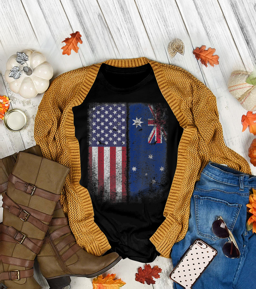 Australian American Flag Australia USA America Roots United States Flag Australia Flag T-Shirt