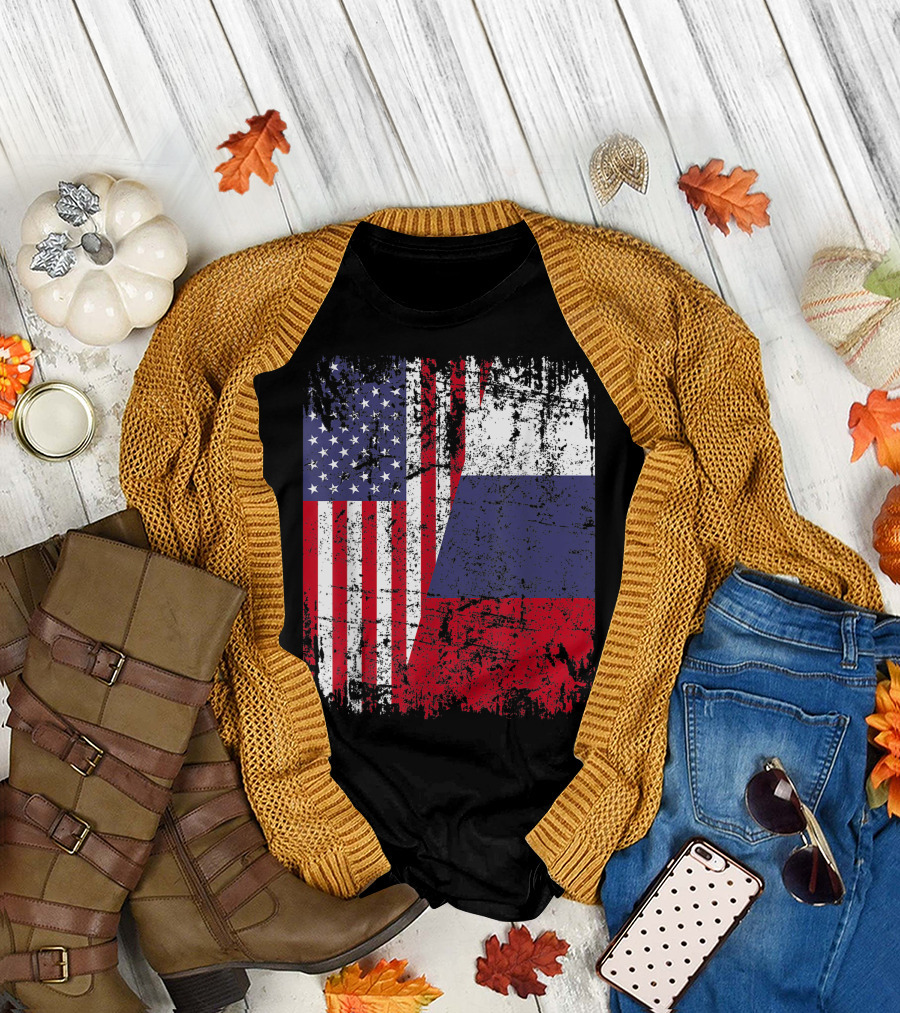 Russian Roots Half American Flag Russia T-Shirt
