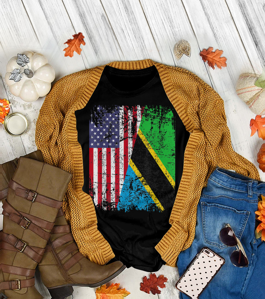 Tanzanian Roots Half American Flag Tanzania Dual Heritage Pride T-Shirt