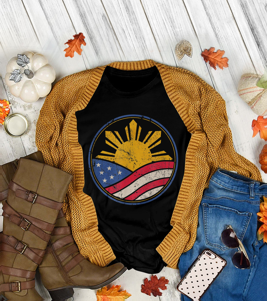 Filipino American Philippine Flag Sun and Stars with American Flag Symbol Proud T-Shirt