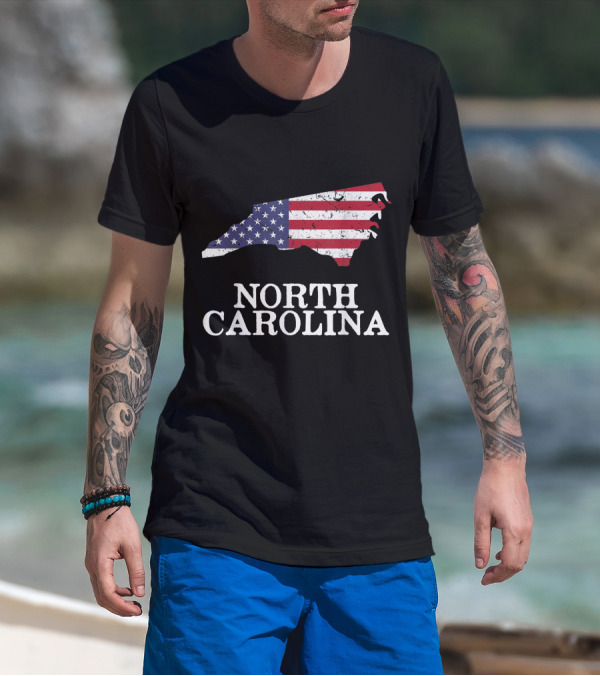 North Carolina Map American Flag Fourth Of July T-Shirt