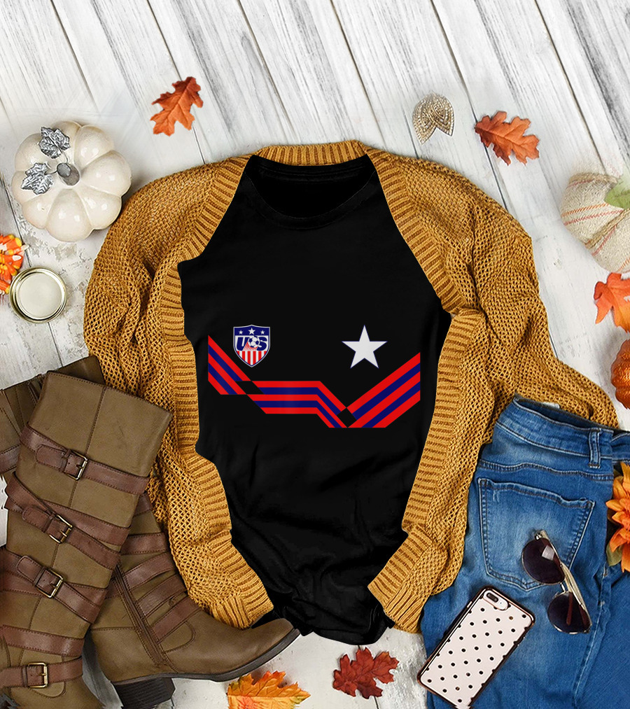 USA Soccer Team Shield with Stars and Red Blue Stripes T-Shirt
