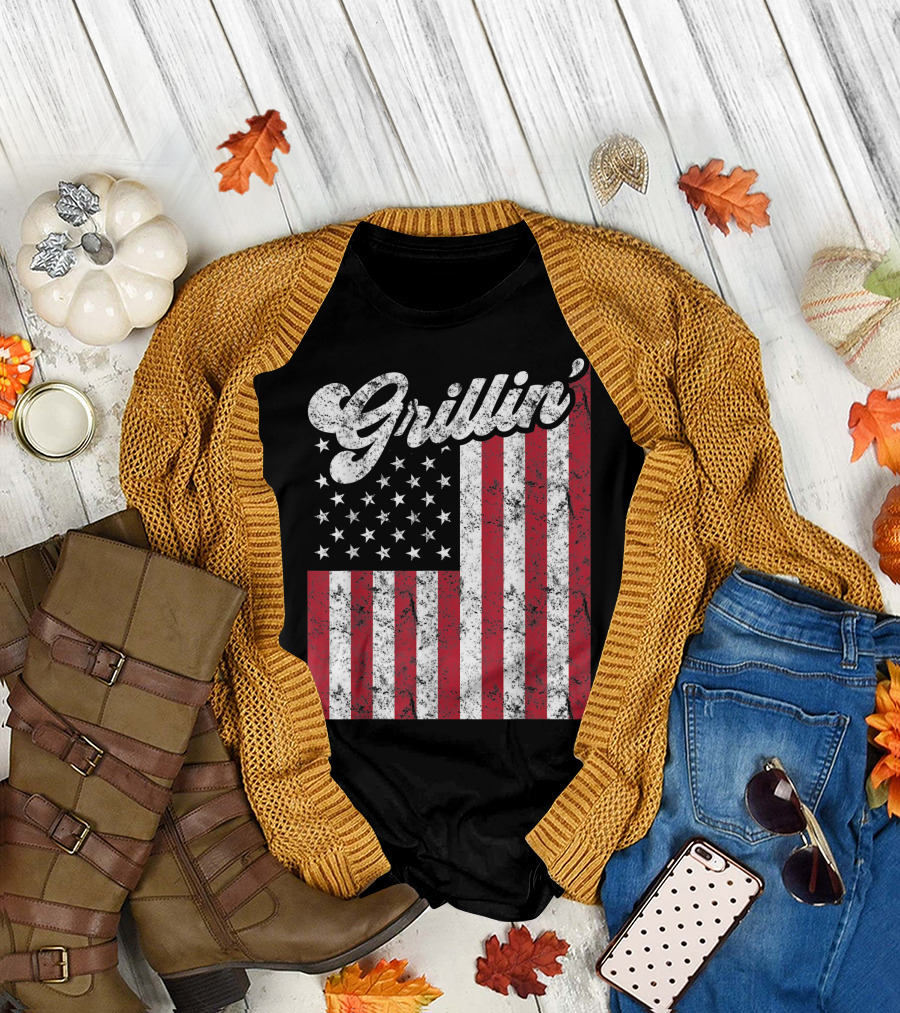 Grillin' American Flag BBQ Summer Cookout T-Shirt