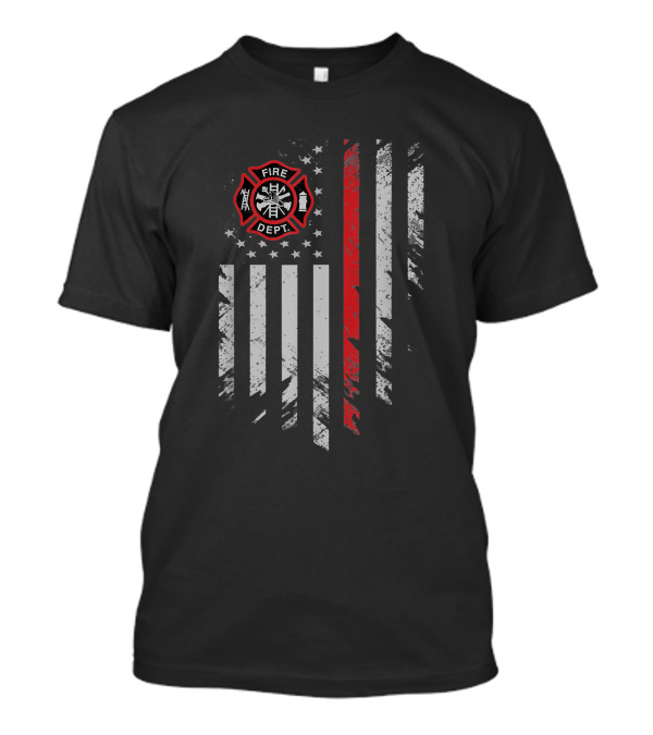 Thin Red Line Firefighter Dept Maltese Cross American Flag T-Shirt