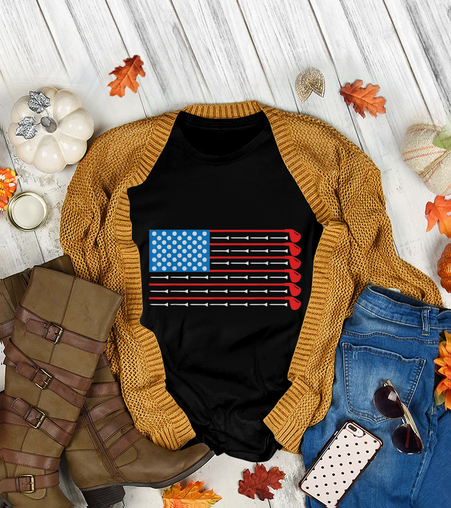 American Flag Golf Clubs Balls Sports T-Shirt