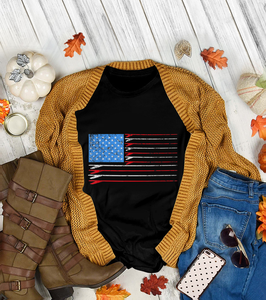 American Flag Surfboard Stripes Surfer T-Shirt