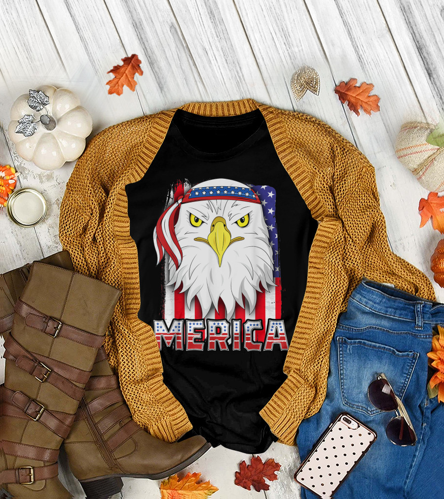 Merica Eagle American Flag 4th Of July Us Patriotic Family T-Shirt