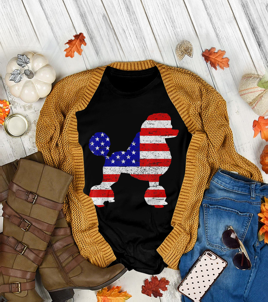 Poodle American USA Flag Patriotic 4th of July T-Shirt
