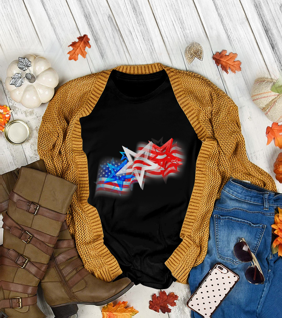Us Flag Patriotic American Stars And Stripes Red White Blue Stars T-Shirt