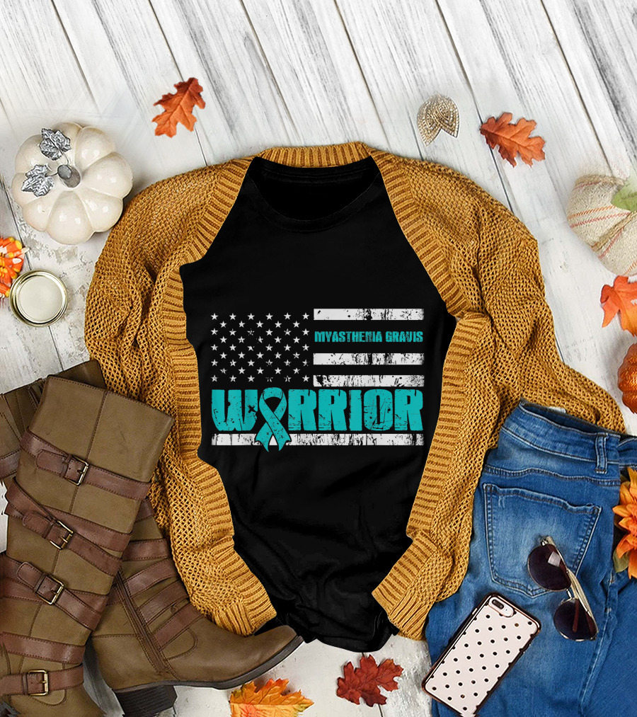 Myasthenia Gravis Warrior American Flag Awareness T-Shirt
