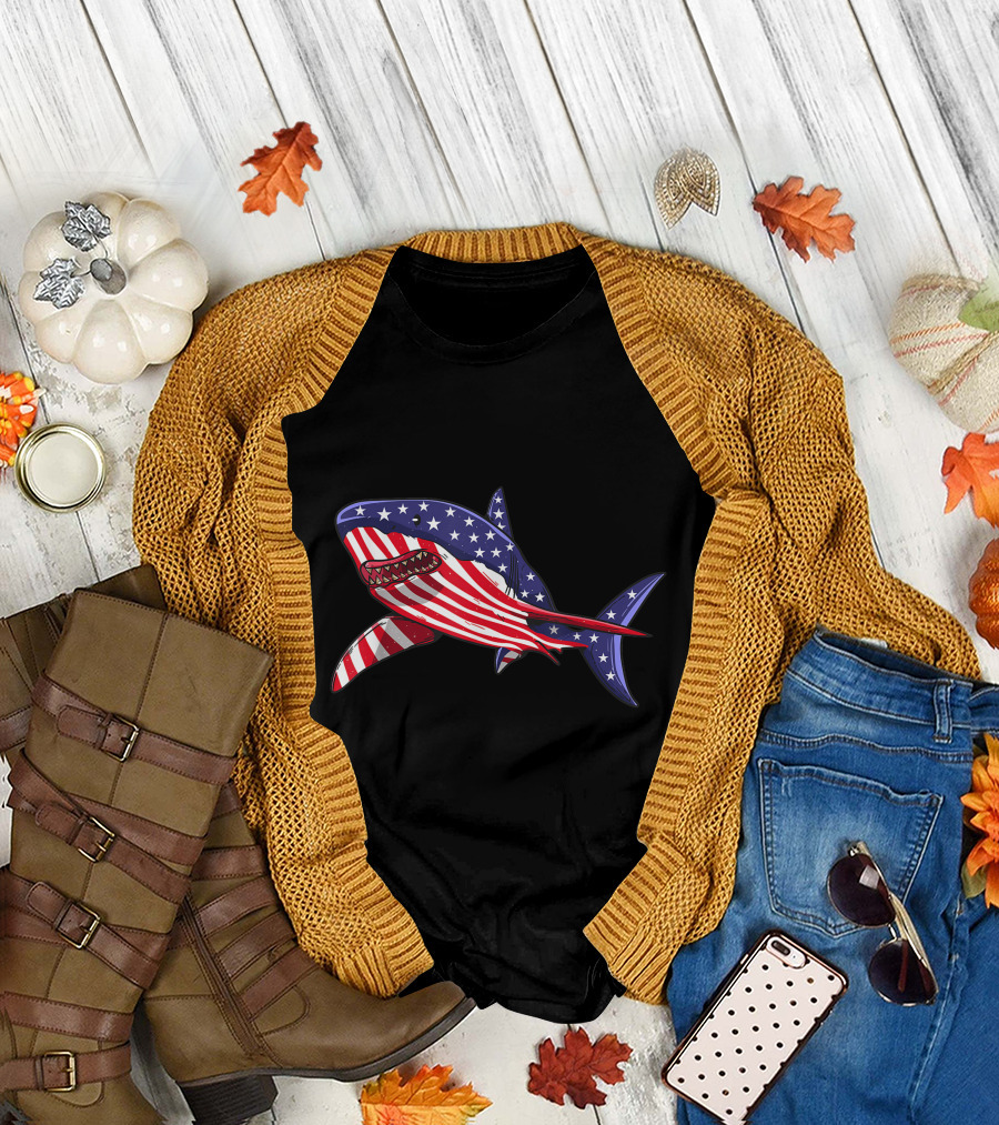 Shark American Flag Jawsome 4th of July T-Shirt