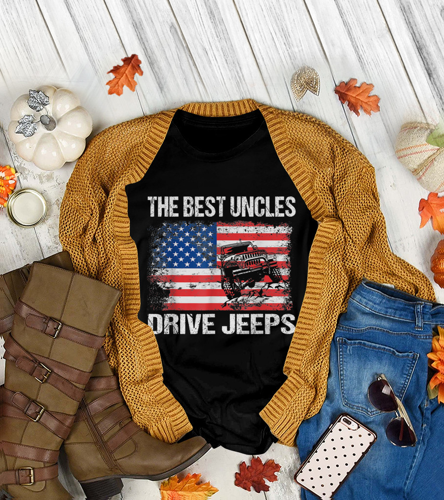 The Best Uncles Drive Jeeps American Flag 4th July Jeep Adventure T-Shirt