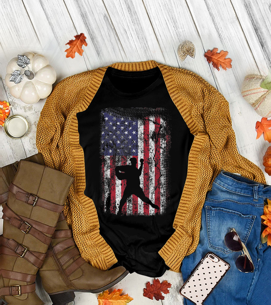Baseball Pitcher American USA Flag 4th of July Patriotic T-Shirt