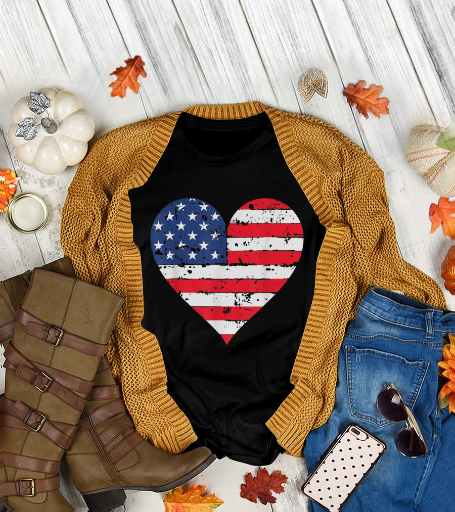 American Flag Heart USA 4th of July Patriotic Pride T-Shirt