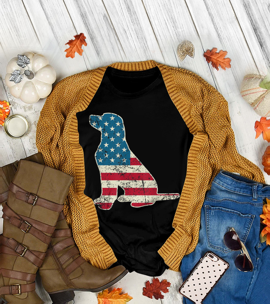 Labrador Dog Lover American Flag 4th of July T-Shirt