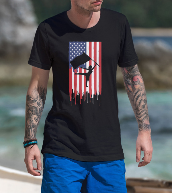 Patriotic Color Guard Dripping American Flag 4th Of July T-Shirt