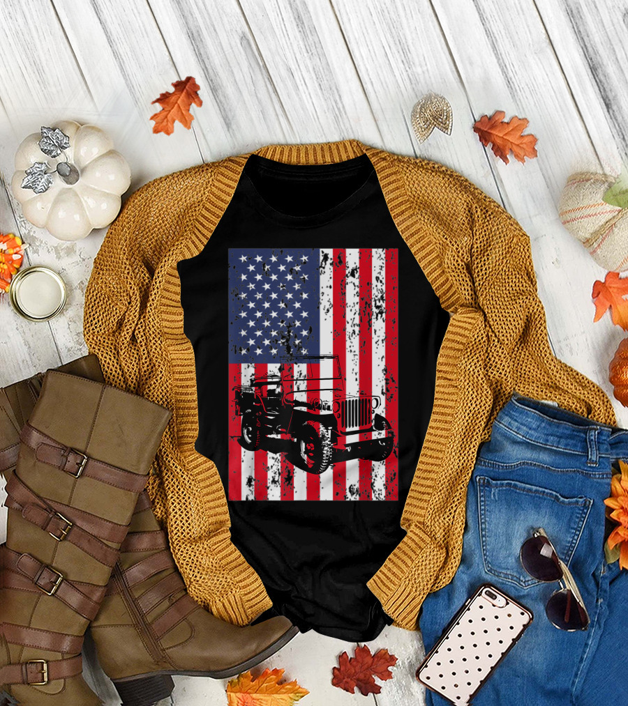 American Flag Grunge Jeep 4th of July Jeep Drivers T-Shirt