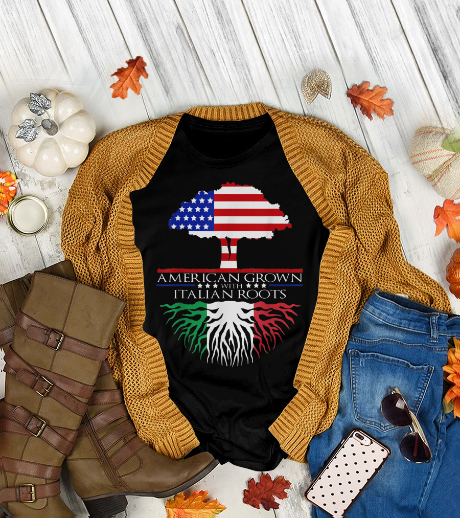 American Grown with Italian Roots Flag Tree USA Italy T-Shirt