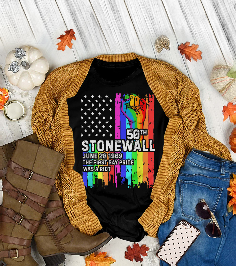 50th Stonewall June 28 1969 The First Gay Pride Was a Riot American Flag T-Shirt