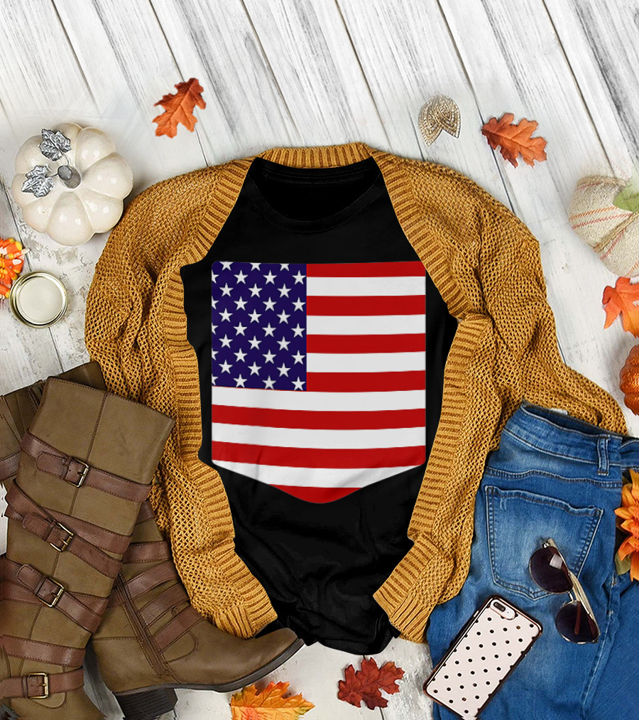 4Th Of July American Flag Stars and Stripes Fake Pocket T-Shirt