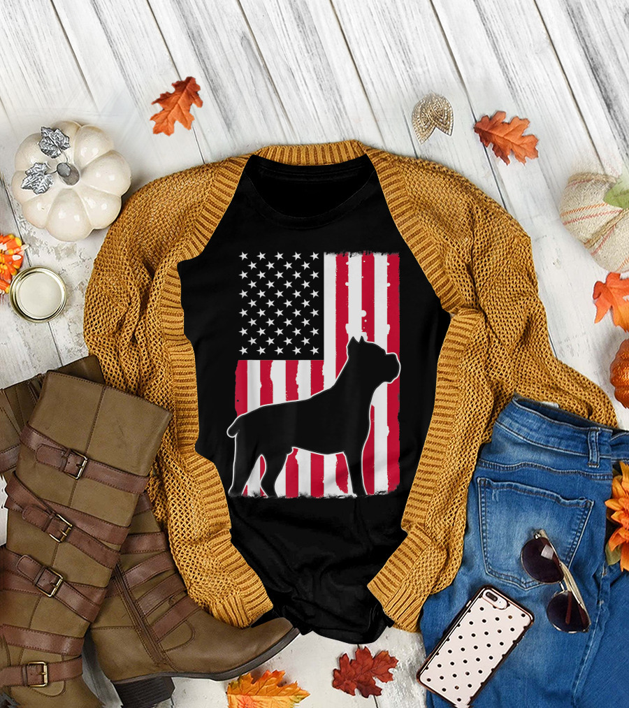 Cane Corso Silhouette Over USA Flag 4th of July T-Shirt