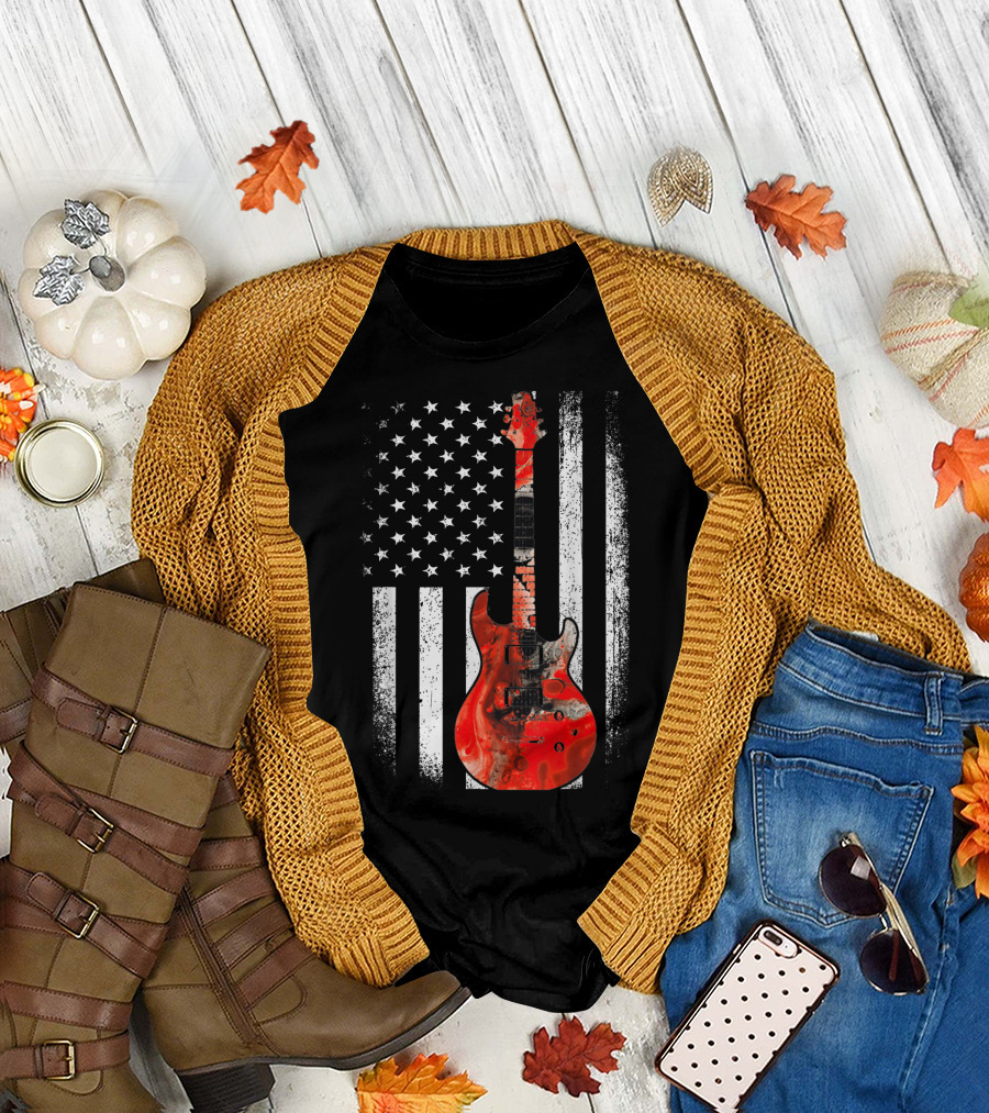 American Flag Bass Guitar USA Patriotic Guitar Lover T-Shirt