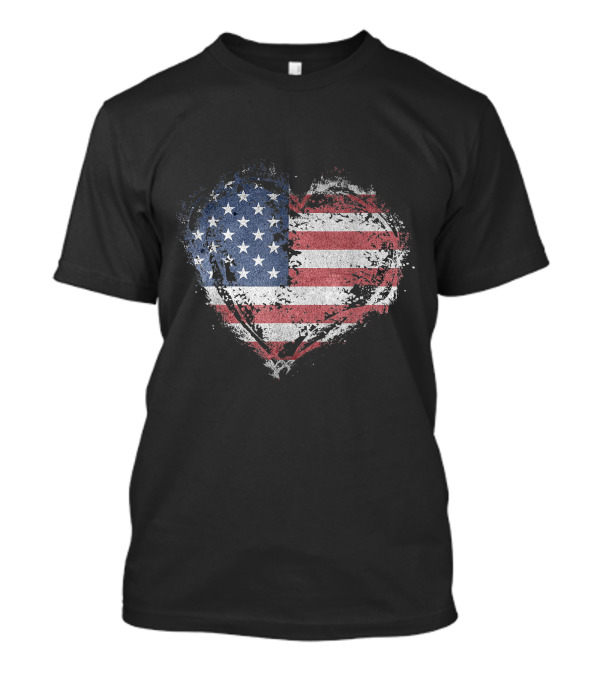 American Flag Heart Grunge Distressed Print Custom T-Shirt