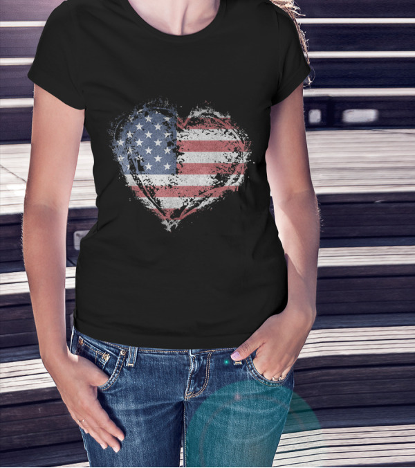 American Flag Heart Grunge Distressed Print Custom T-Shirt