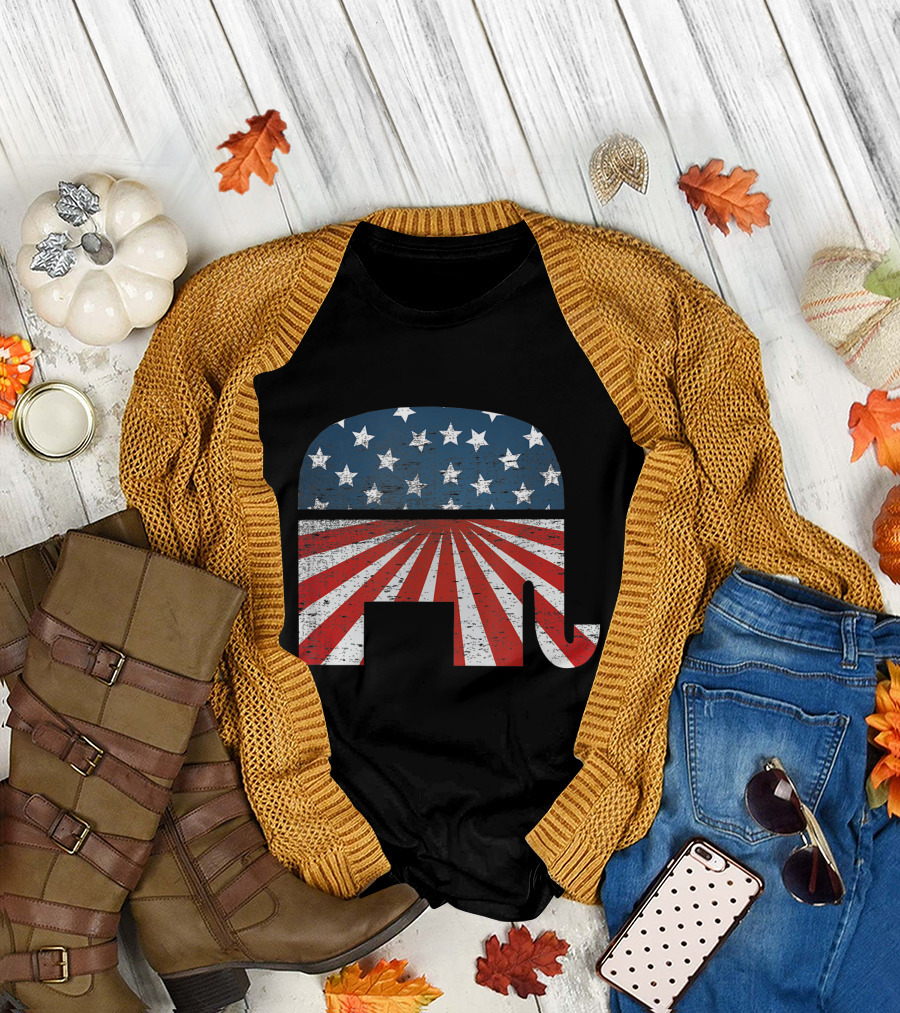 Patriotic Elephant with American Flag USA Republican Party T-Shirt