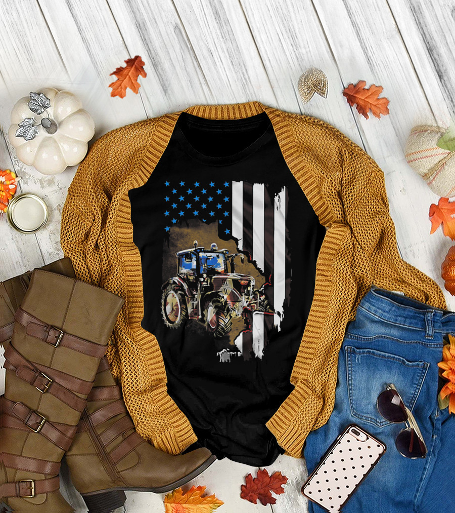 American Flag Tractor Patriotic Vintage Farming T-Shirt