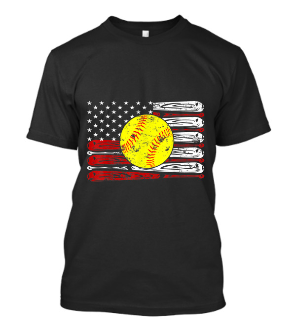 Vintage Softball American Flag Stars Stripes 4Th Of July T-Shirt