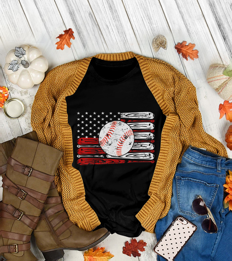 Vintage American Flag 4th of July Baseball T-Shirt