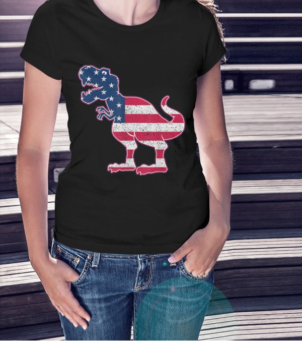 Dinosaur American Flag 4th Of July Patriotic T-Rex T-Shirt
