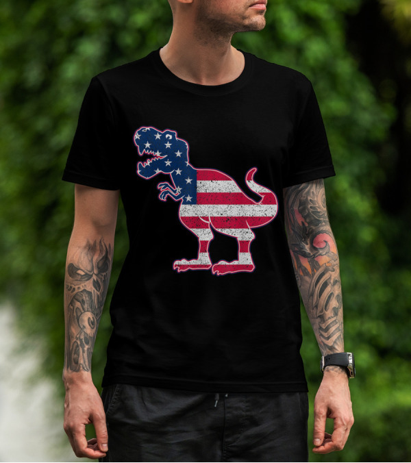 Dinosaur American Flag 4th Of July Patriotic T-Rex T-Shirt