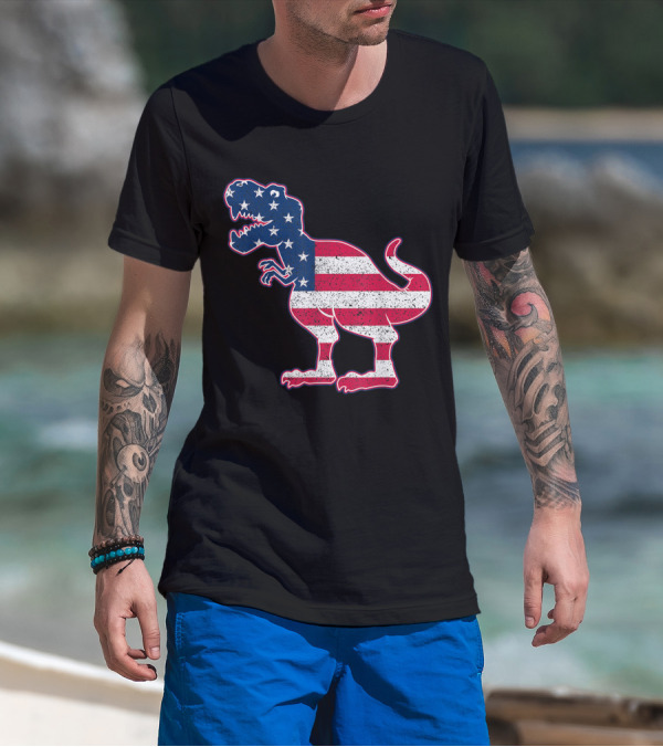 Dinosaur American Flag 4th Of July Patriotic T-Rex T-Shirt