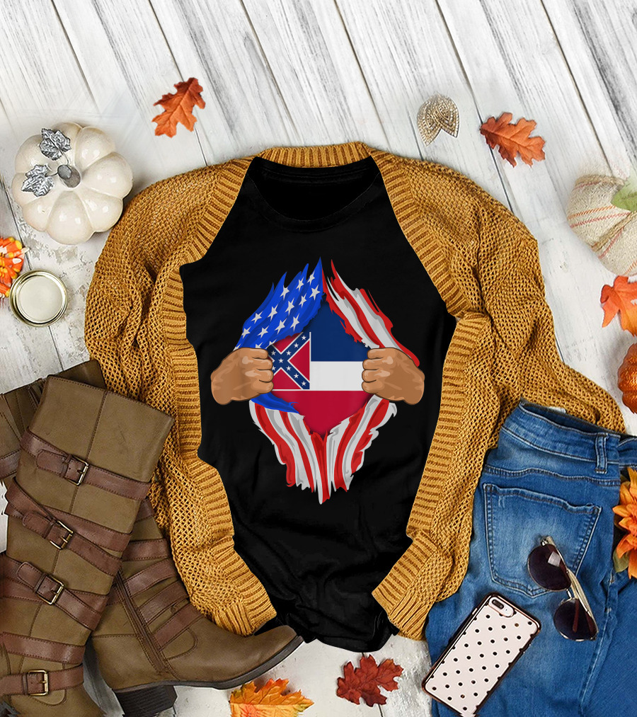Mississippi Roots Inside American Flag Proud State T-Shirt