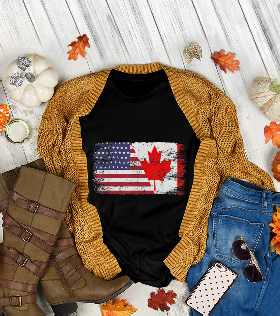 American Canadian Flag Us Eh Canadian Roots T-Shirt
