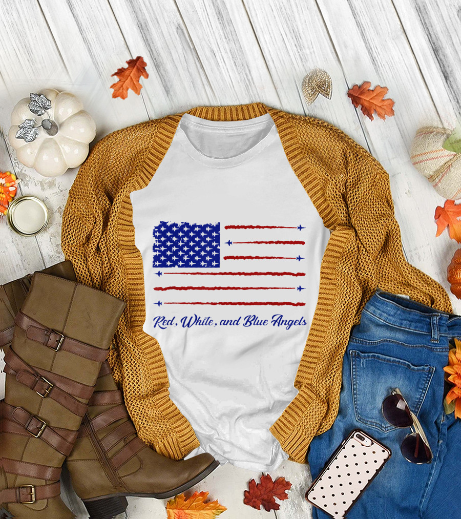 Red White and Blue Angels American Flag 4th of July Veteran T-Shirt