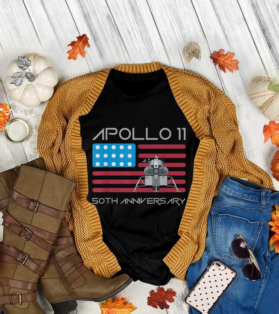 Apollo 11 50th Anniversary American Flag Moon Lander T-Shirt