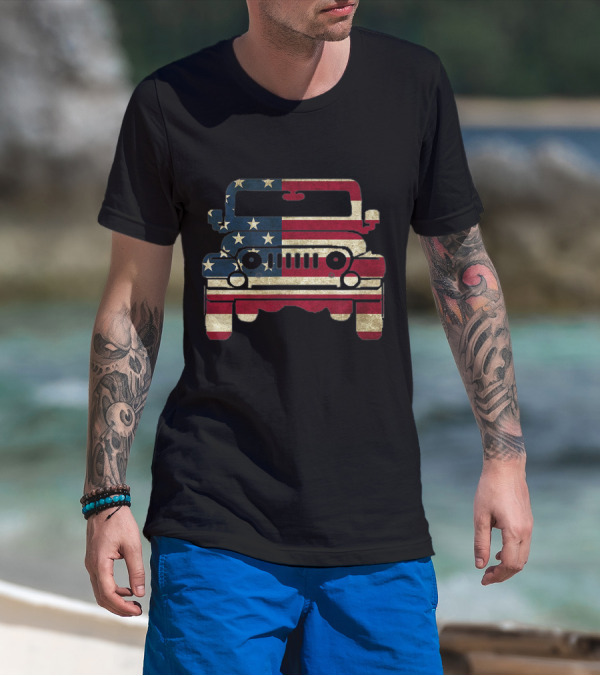 American Flag Jeep USA 4th Of July Off-Road 4X4 Patriotic Adventure T-Shirt